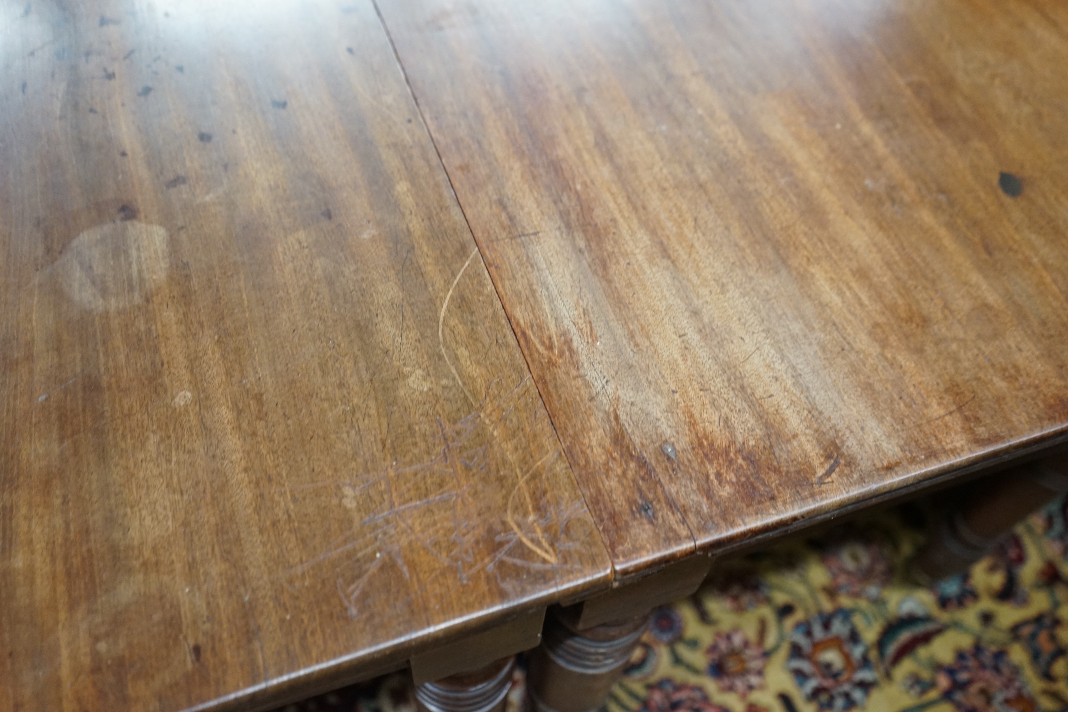 A pair of Regency mahogany table D end sections, length 128cm, depth 112cm, height 72cm